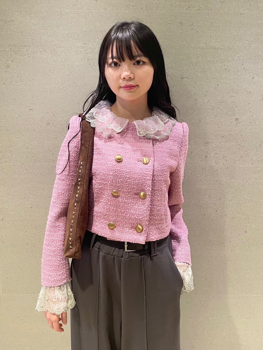 川﨑桜着用　リリーブラウン スカラップビジューアタッチドジャケット Lily Brown （リリーブラウン)スカラップビジューアタッチドジャケット