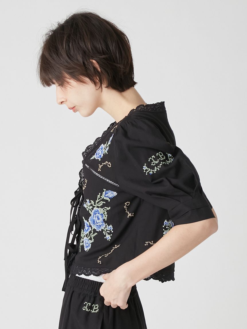 RINASCIMENTO フラワー刺繍シースルーブルゾン 新品 大きいサイズ 花柄刺繍 シースルーブルゾン夏物オーバーサイズ3L