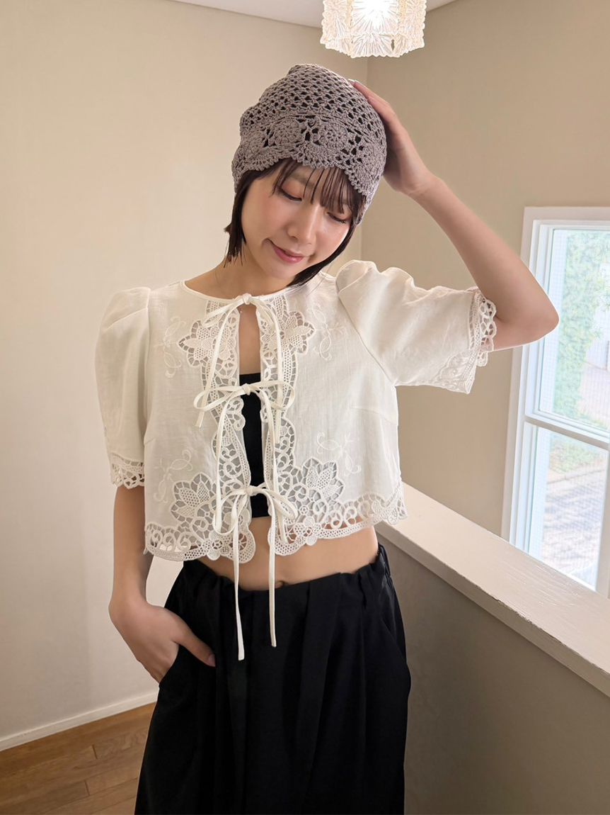 25SS✨ 新品　コットンリネン カットワークレース ジャケット コットンリネン カットワークレース ジャケット（ノーカラージャケット