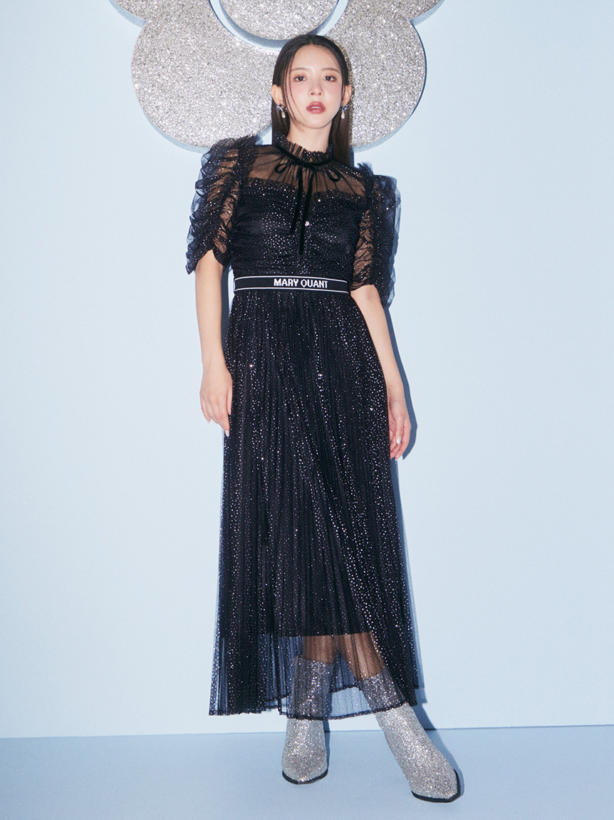 LILY BROWN×MARY QUANT】ベルト付きドットチュールドレス(ドレス