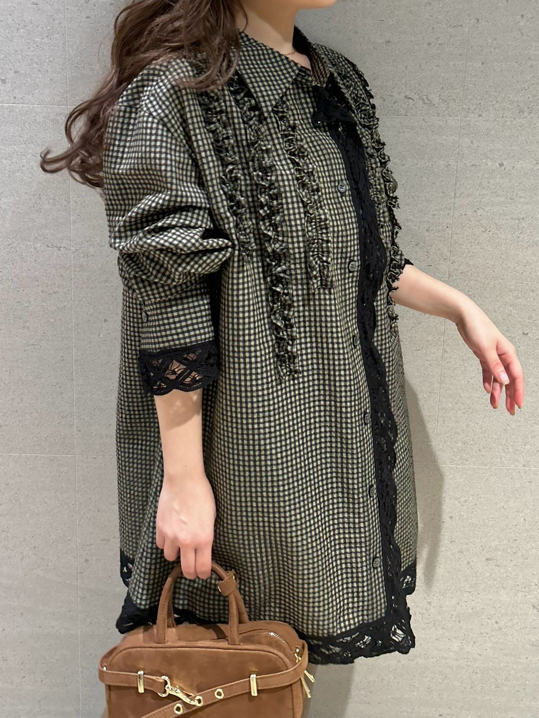 リリーブラウン LILY BROWN フリルシャツミニワンピース （BLU