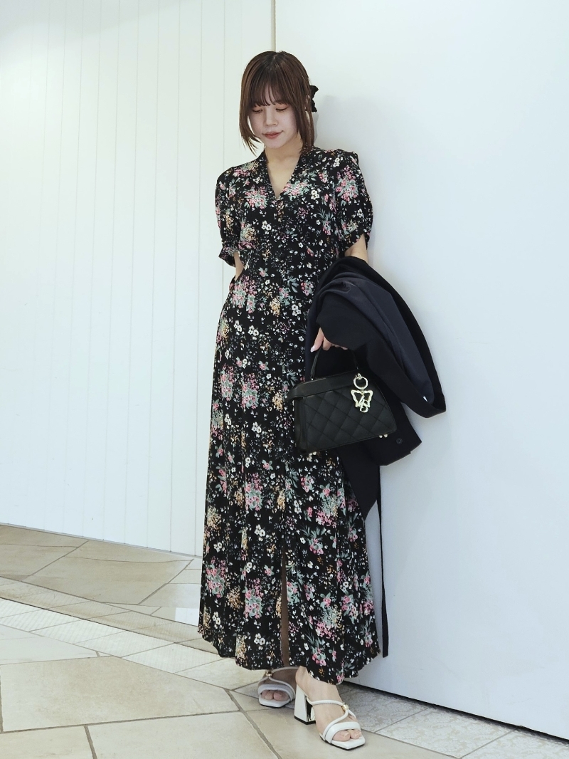 フラワープリントフレアワンピース(マキシ・ロングワンピース