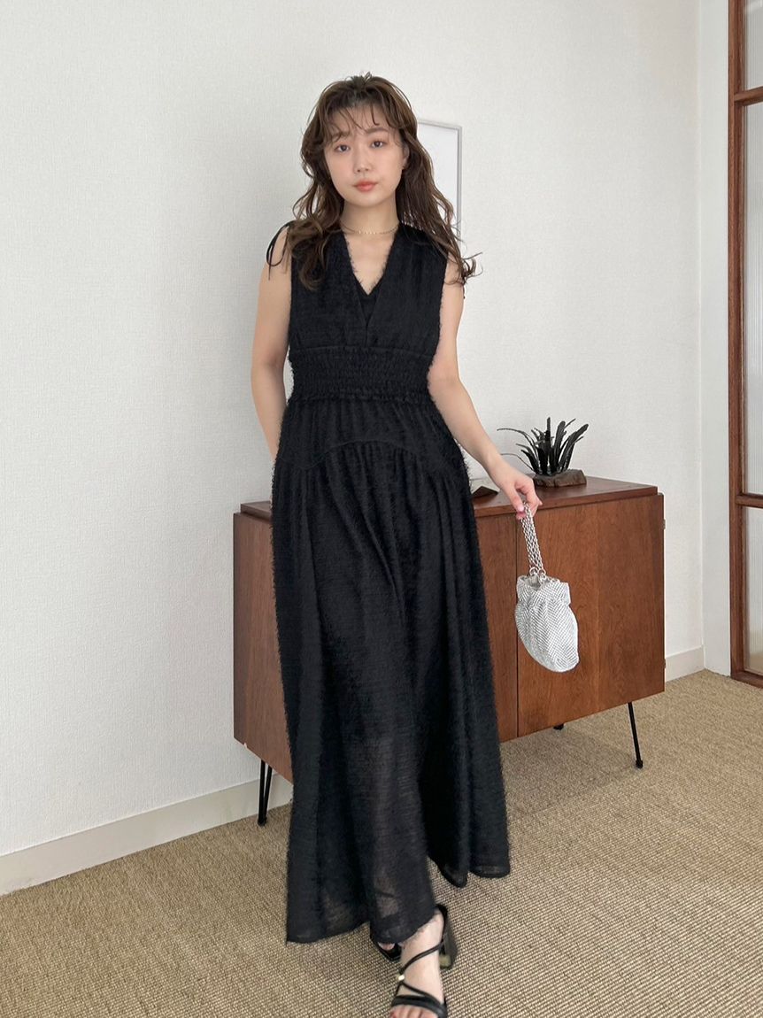 新品未使用 リリーブラウンフリンジジャガードシャーリングワンピース 00サイズ 限定カラー】【WEB限定00サイズ】フリンジジャガード