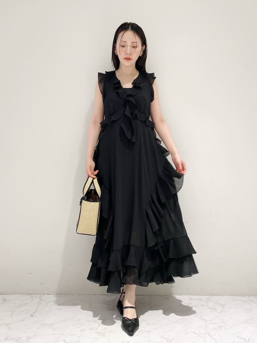 【Lily Brown】　3Dモチーフフレアーワンピース ドレス リリーブラウン LILY BROWN ラッフルフリルフレアワンピース