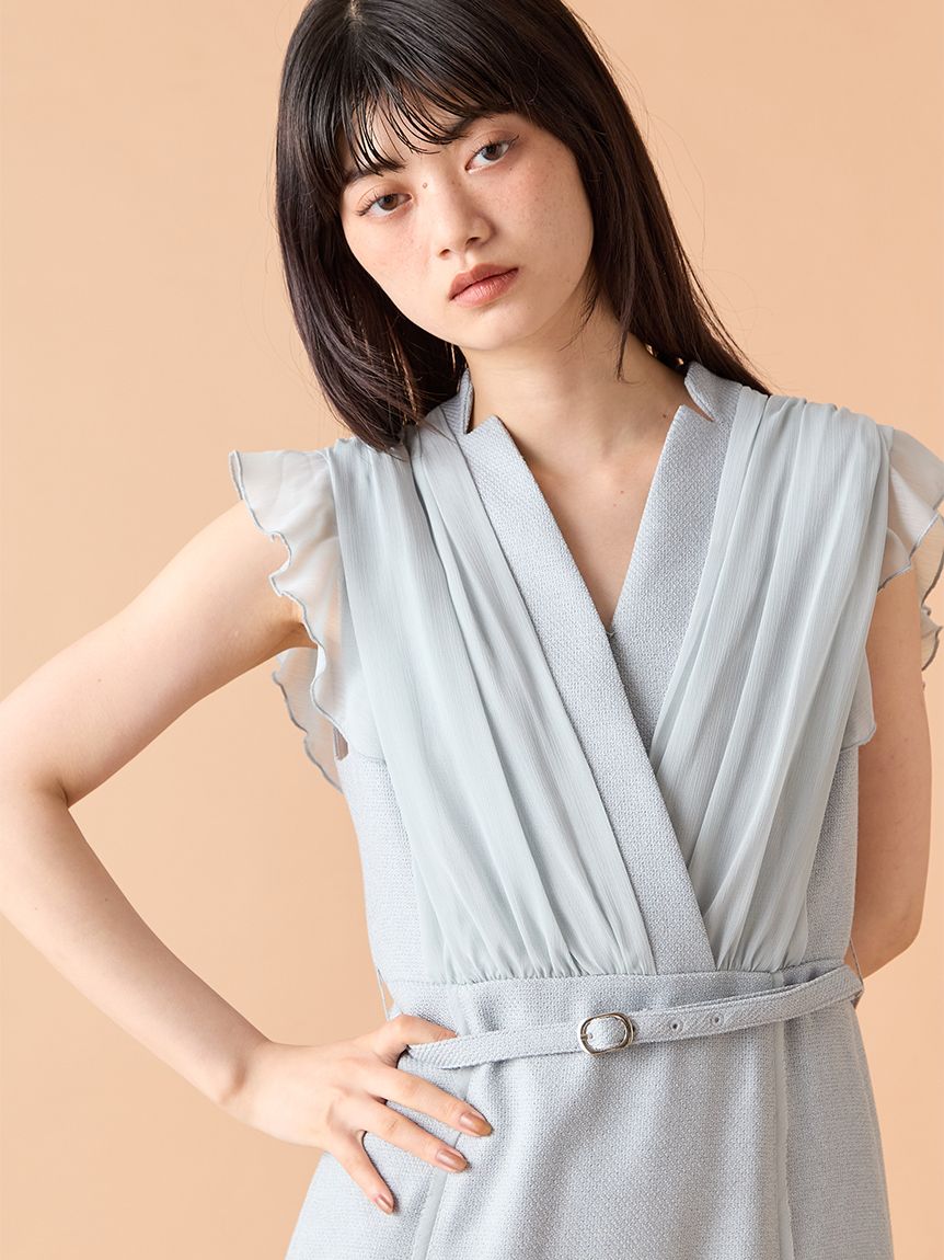 シフォンレイヤードツイードワンピース(マキシ・ロングワンピース