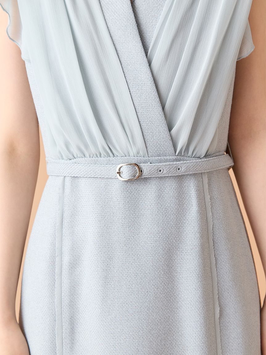 【蓮根の天ぷら】リリーブラウン　シフォンレイヤードツイードワンピース シフォンレイヤードツイードワンピース(マキシ・ロングワンピース