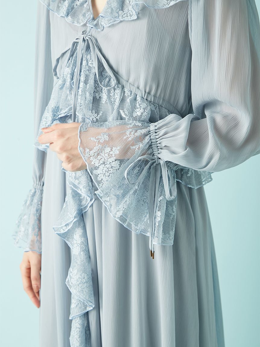 レースフリルシフォンワンピース(マキシ・ロングワンピース