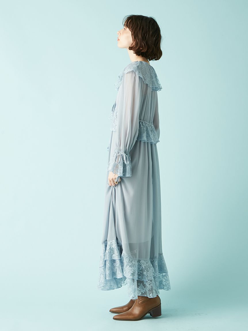 レースフリルシフォンワンピース(マキシ・ロングワンピース