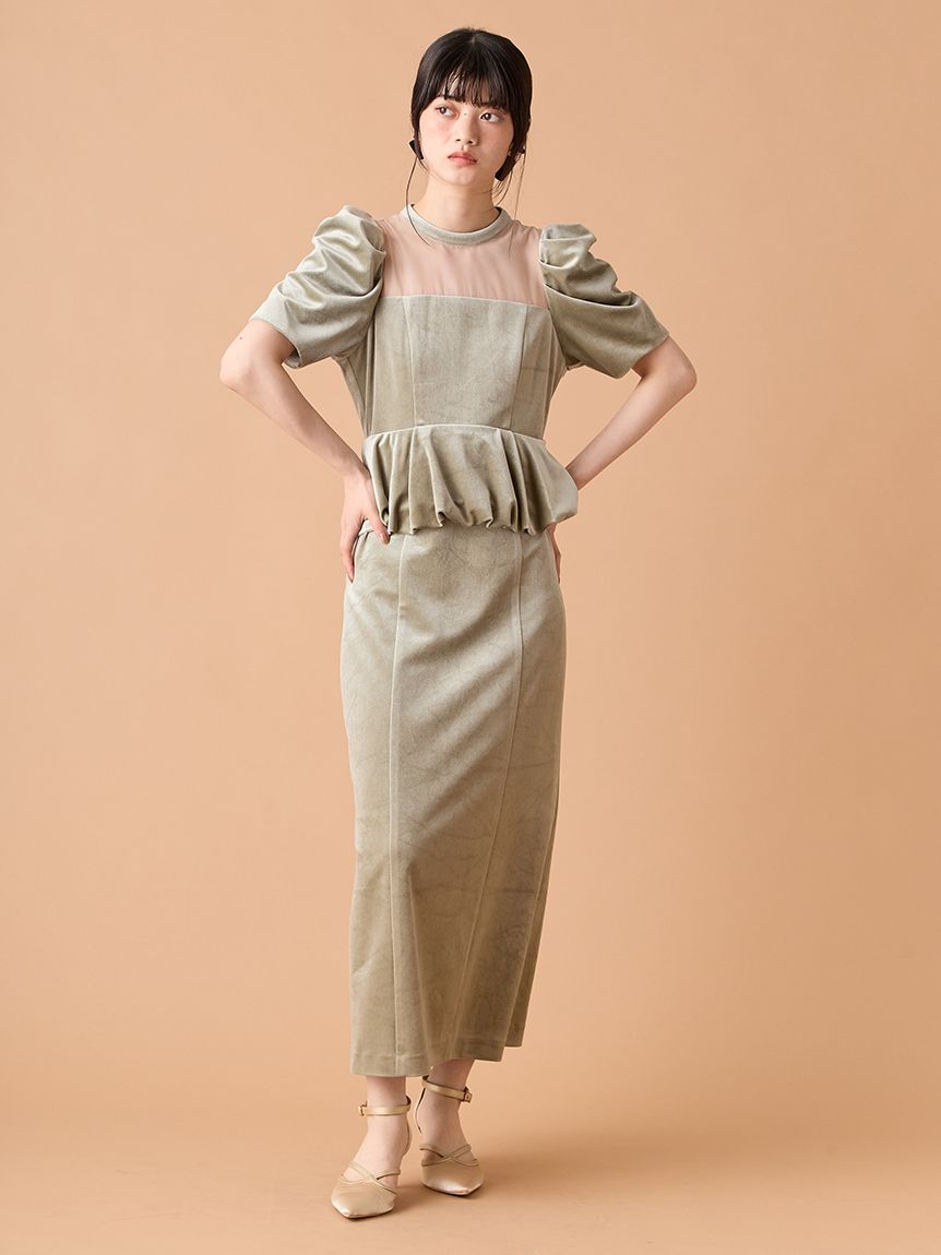 新品新作　リリーブラウン ペプラムベロアドレス ペプラムベロアドレス(マキシ・ロングワンピース)｜ワンピース