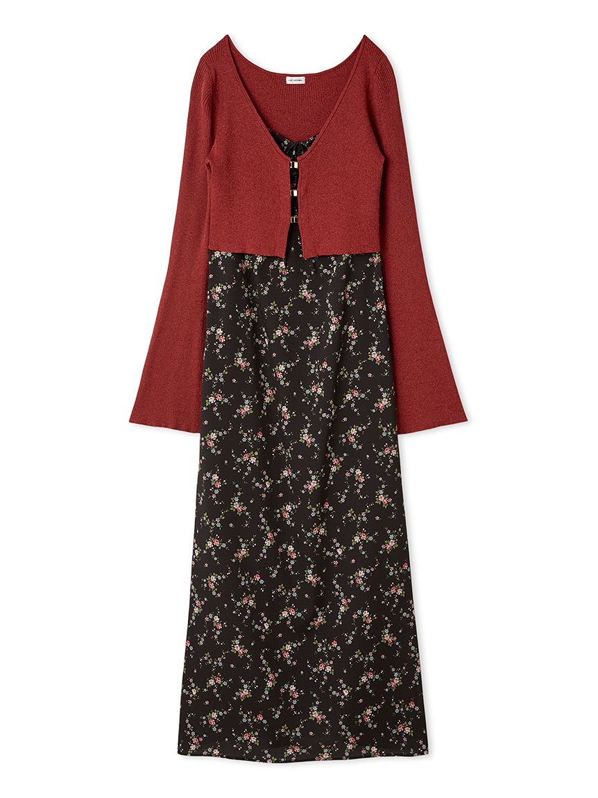 【未使用 超美品】LILY BROWN カーデセットキャミワンピース　BLK LILY BROWN（リリーブラウン）の「ニットカーデセットキャミ