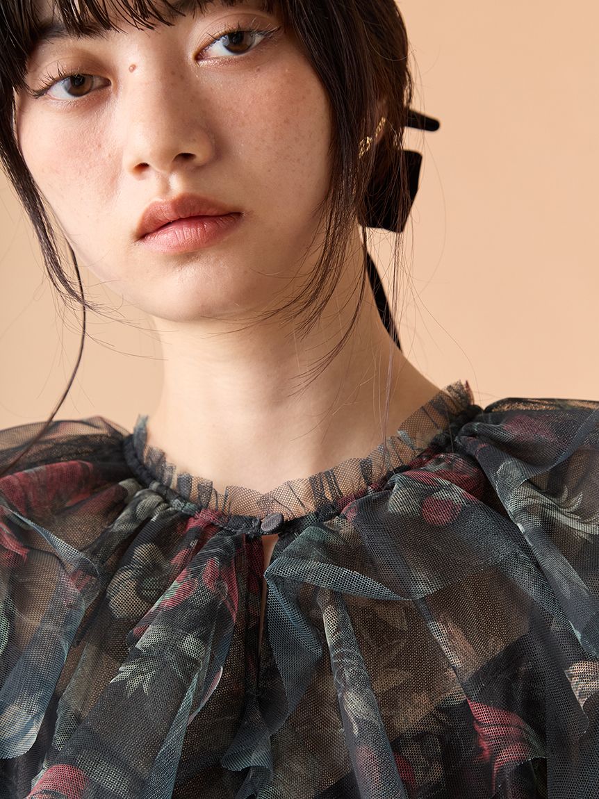 ボタニカルチュールティアードドレス(マキシ・ロングワンピース