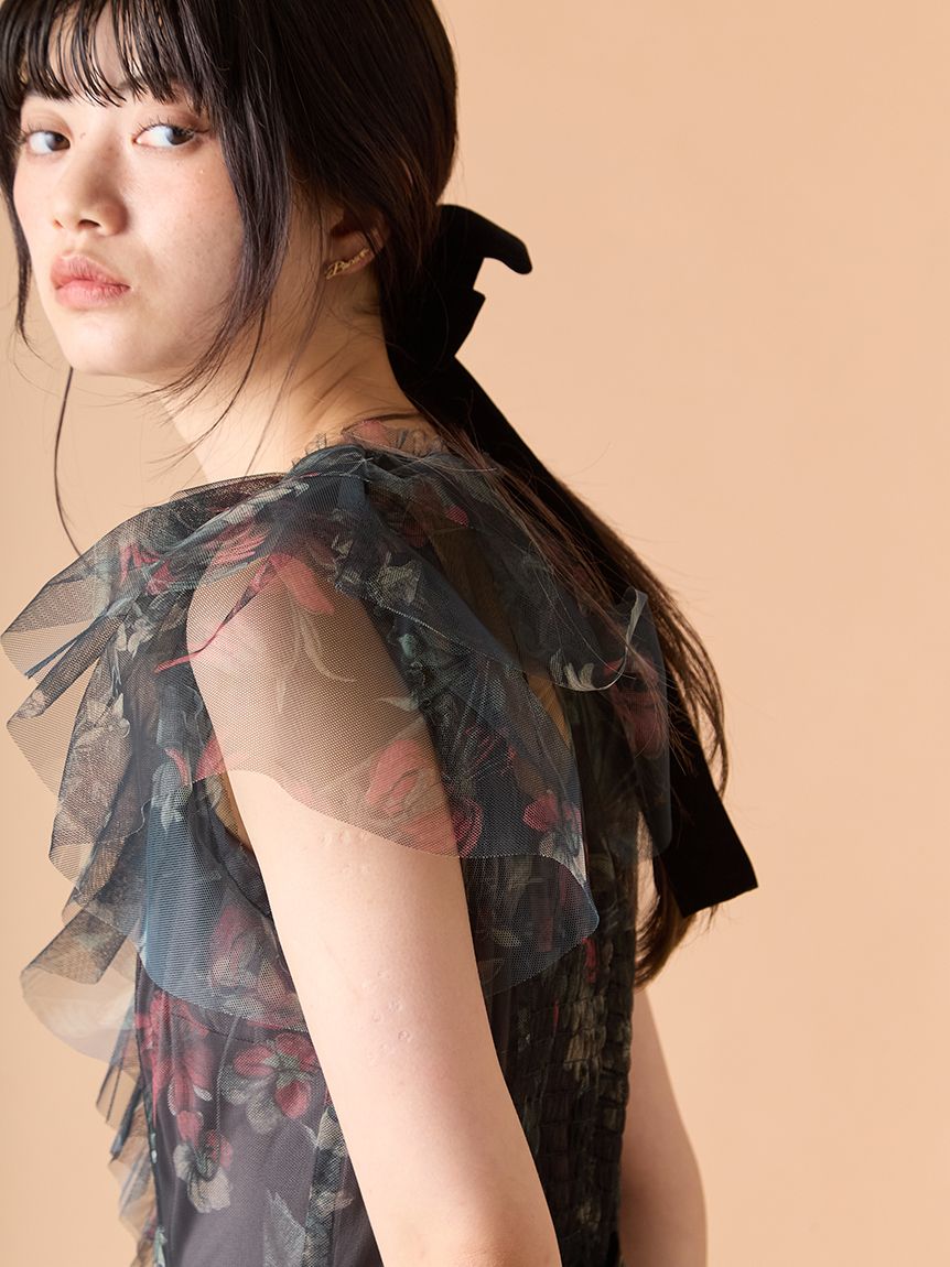 ダークブラウン マキシチュールドレス XS-Lサイズあり!!【SETTAN/セッタン】ワンピース/ レース