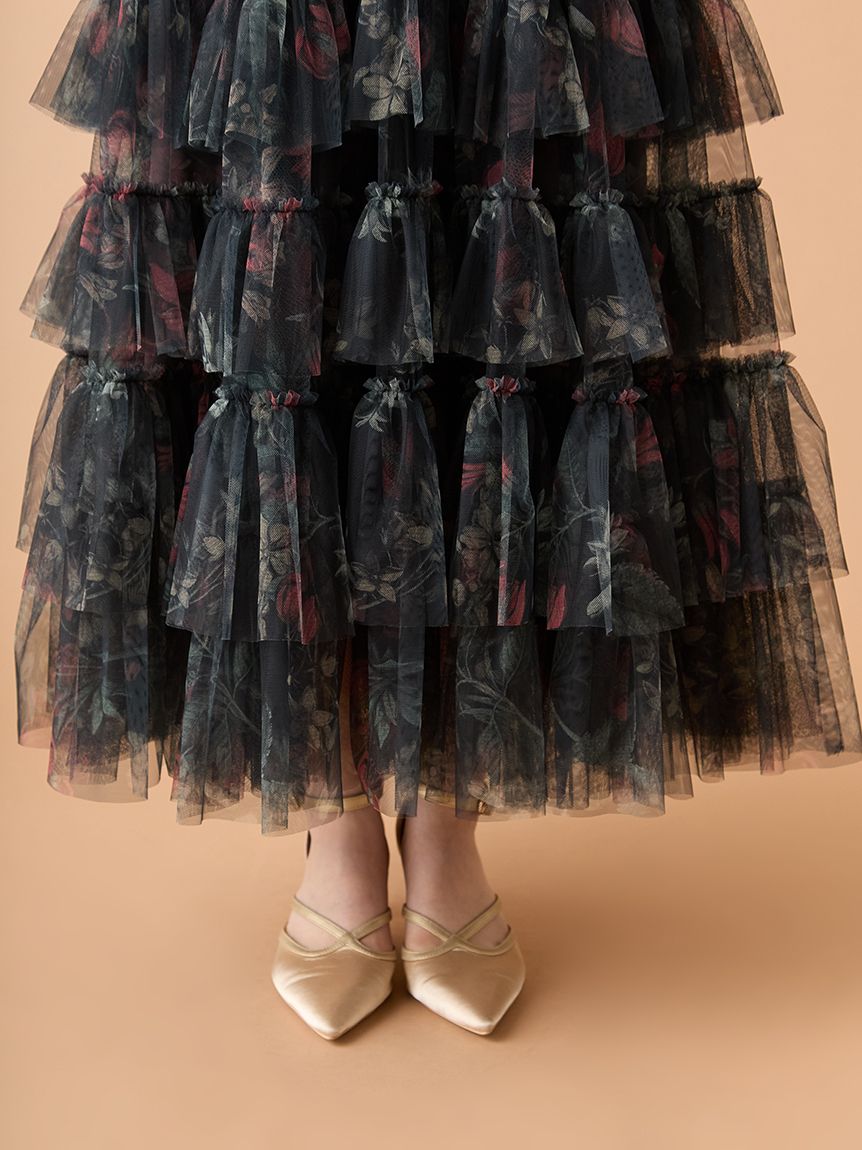 ボタニカルチュールティアードドレス(マキシ・ロングワンピース