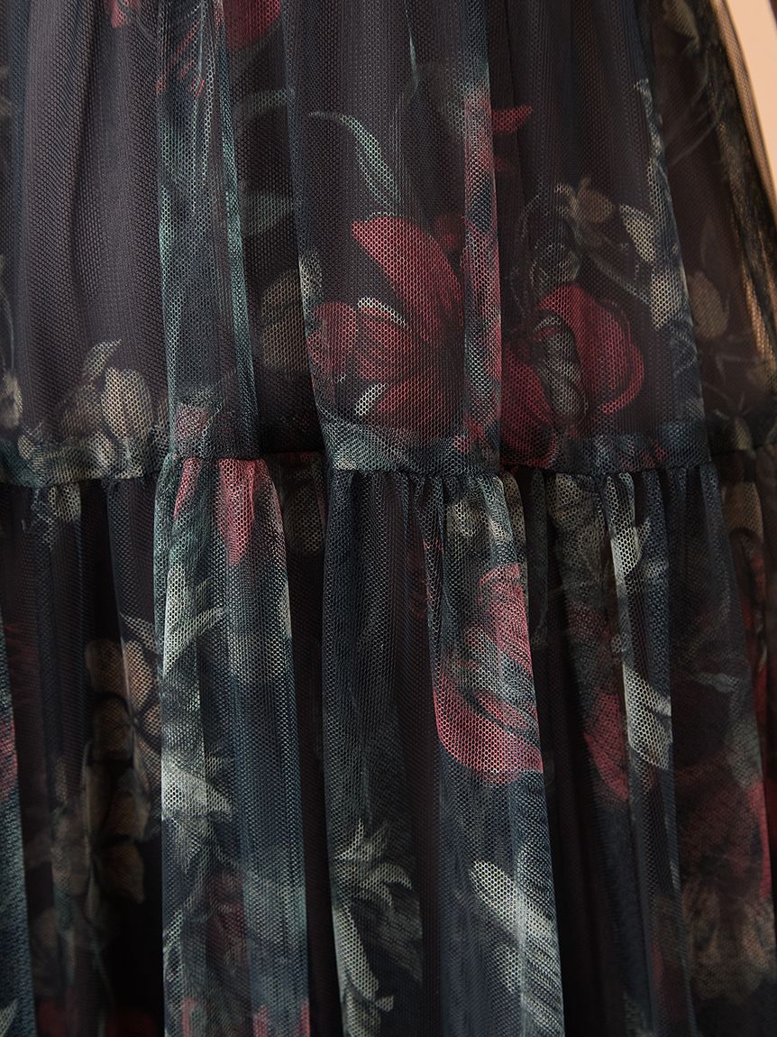 ボタニカルチュールティアードドレス(マキシ・ロングワンピース