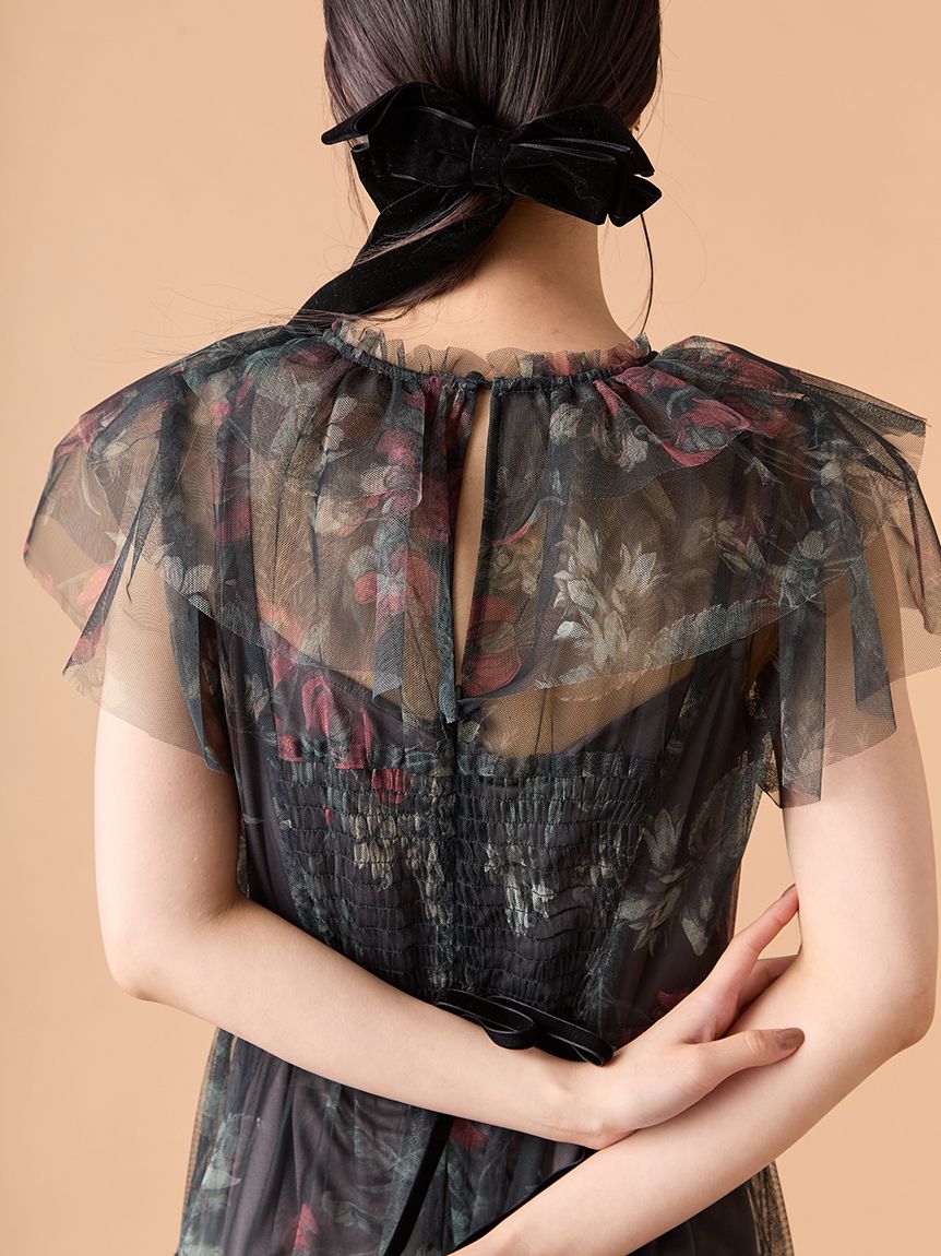 ボタニカルチュールティアードドレス(マキシ・ロングワンピース