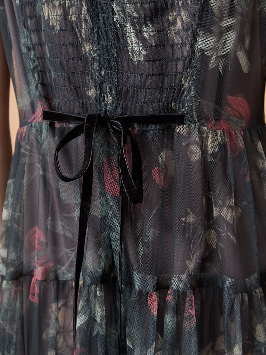 ボタニカルチュールティアードドレス(マキシ・ロングワンピース