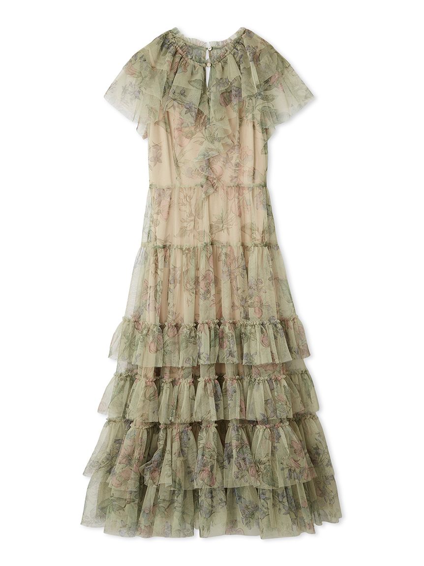 ボタニカルチュールティアードドレス(マキシ・ロングワンピース