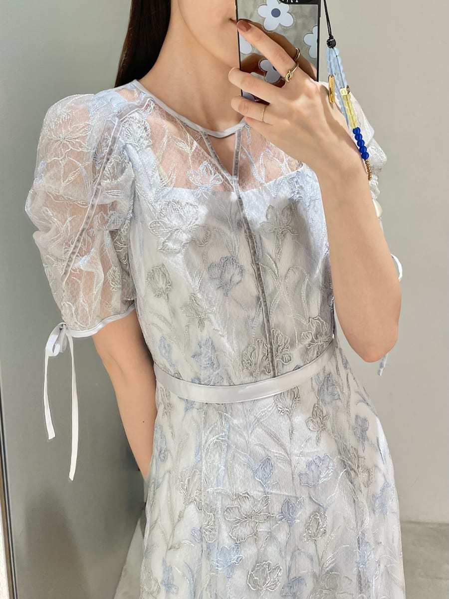 新作新品タグ付き　リリーブラウン♡ラインフラワーエンブロイダリードレス ラインフラワーエンブロイダリードレス(マキシ・ロング