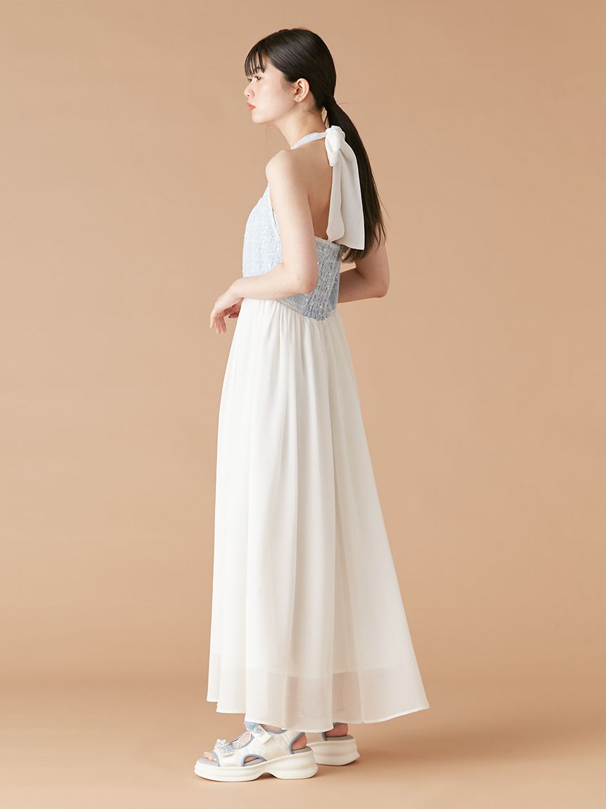 WEB限定カラー】[L.B CANDY STOCK]ツイードコンビホルターネック