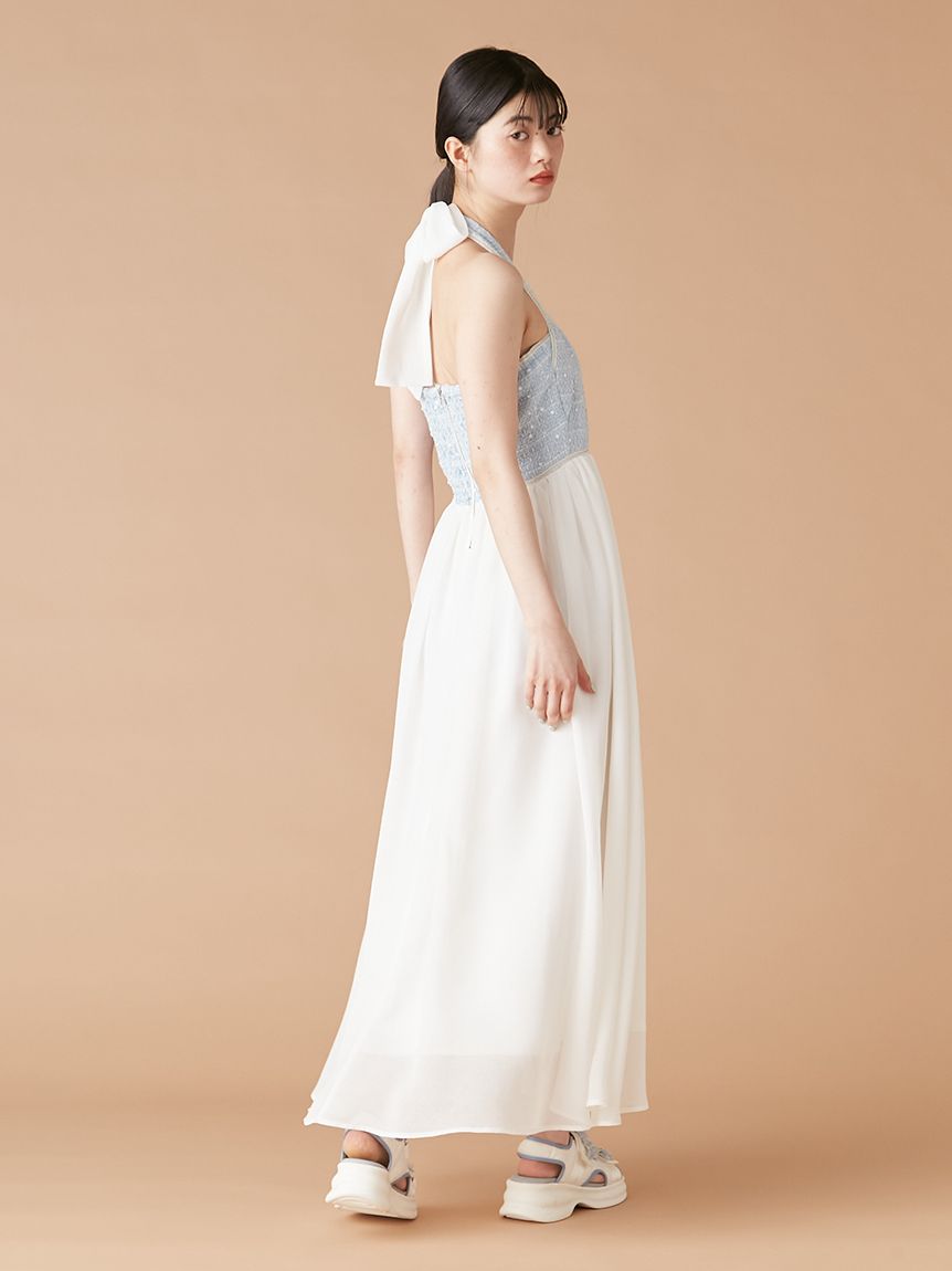 WEB限定カラー】[L.B CANDY STOCK]ツイードコンビホルターネック