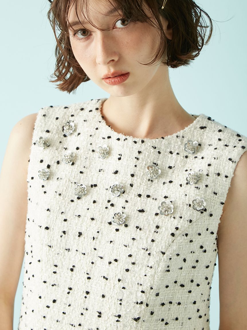 L.B CANDY STOCK]ツイードビジューAラインミニワンピース(ミニ