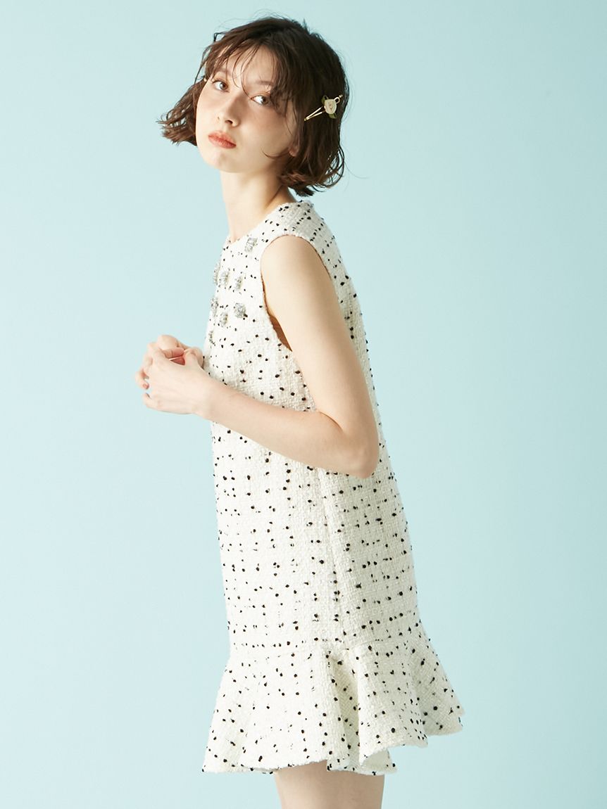 L.B CANDY STOCK]ツイードビジューAラインミニワンピース(ミニ