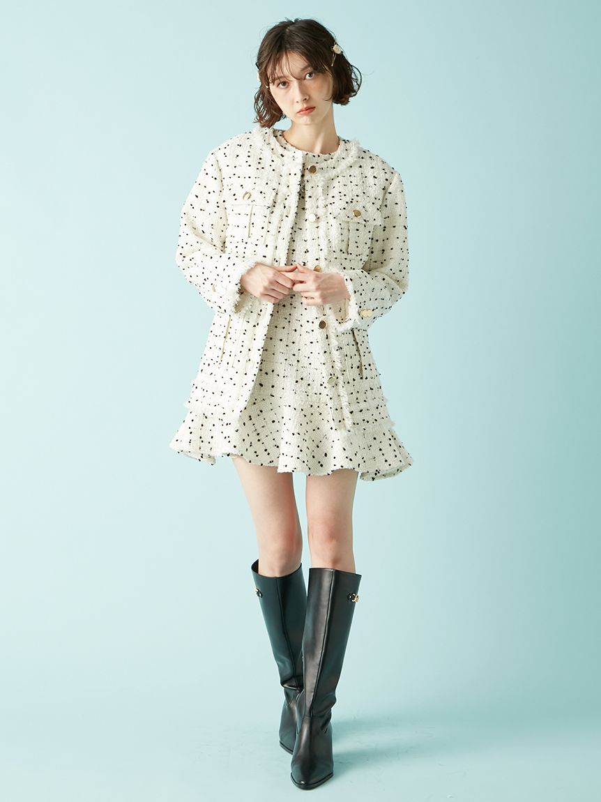 新作新品タグ付き　リリーブラウン♡ ツイードビジューAラインミニワンピース L.B CANDY STOCK]ツイードビジューAラインミニワンピース(ミニ