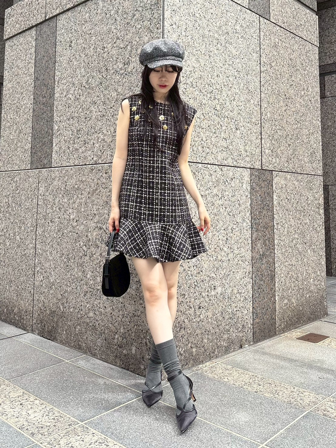 L.B CANDY STOCK]ツイードビジューAラインミニワンピース(ミニ