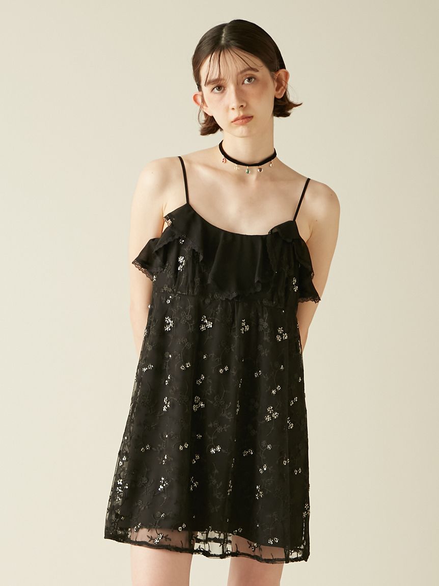 タグ付き新品未使用　Lily Brown  ビジュー　ワンピース　ドレス L.B CANDY STOCK]Aラインビジューミニワンピース（ミニ