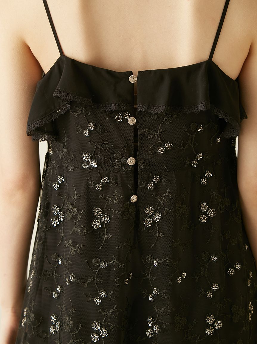 ✨美品✨リリーブラウン　ワンピース　ショート丈　肩紐　花柄　ミニワンピース　黒 Lily Brown - ✨美品✨リリーブラウン ワンピース ショート丈 肩