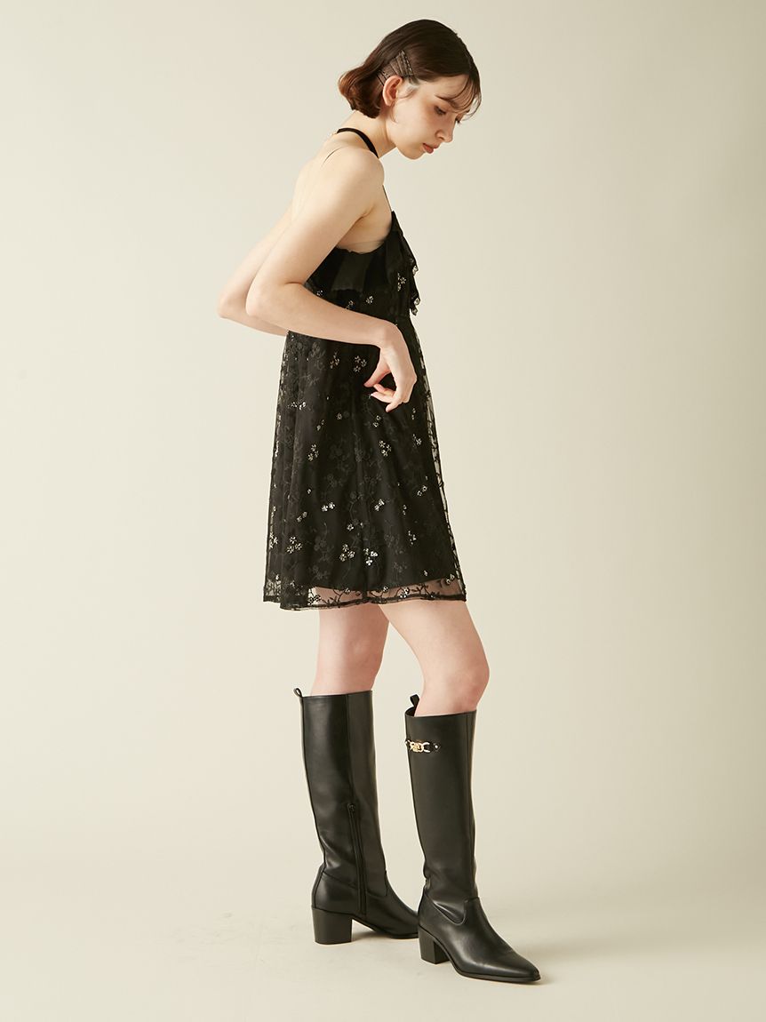 ✨美品✨リリーブラウン　ワンピース　ショート丈　肩紐　花柄　ミニワンピース　黒 Lily Brown - ✨美品✨リリーブラウン ワンピース ショート丈 肩