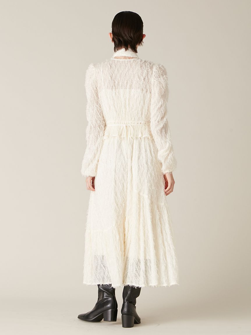 WEB限定00サイズ】ボウタイ付きフリンジジャガードペプラム