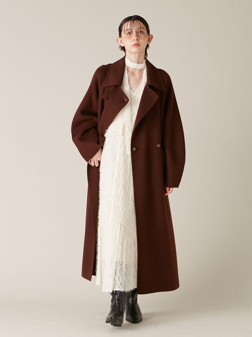 WEB限定00サイズ】ボウタイ付きフリンジジャガードペプラムワンピース