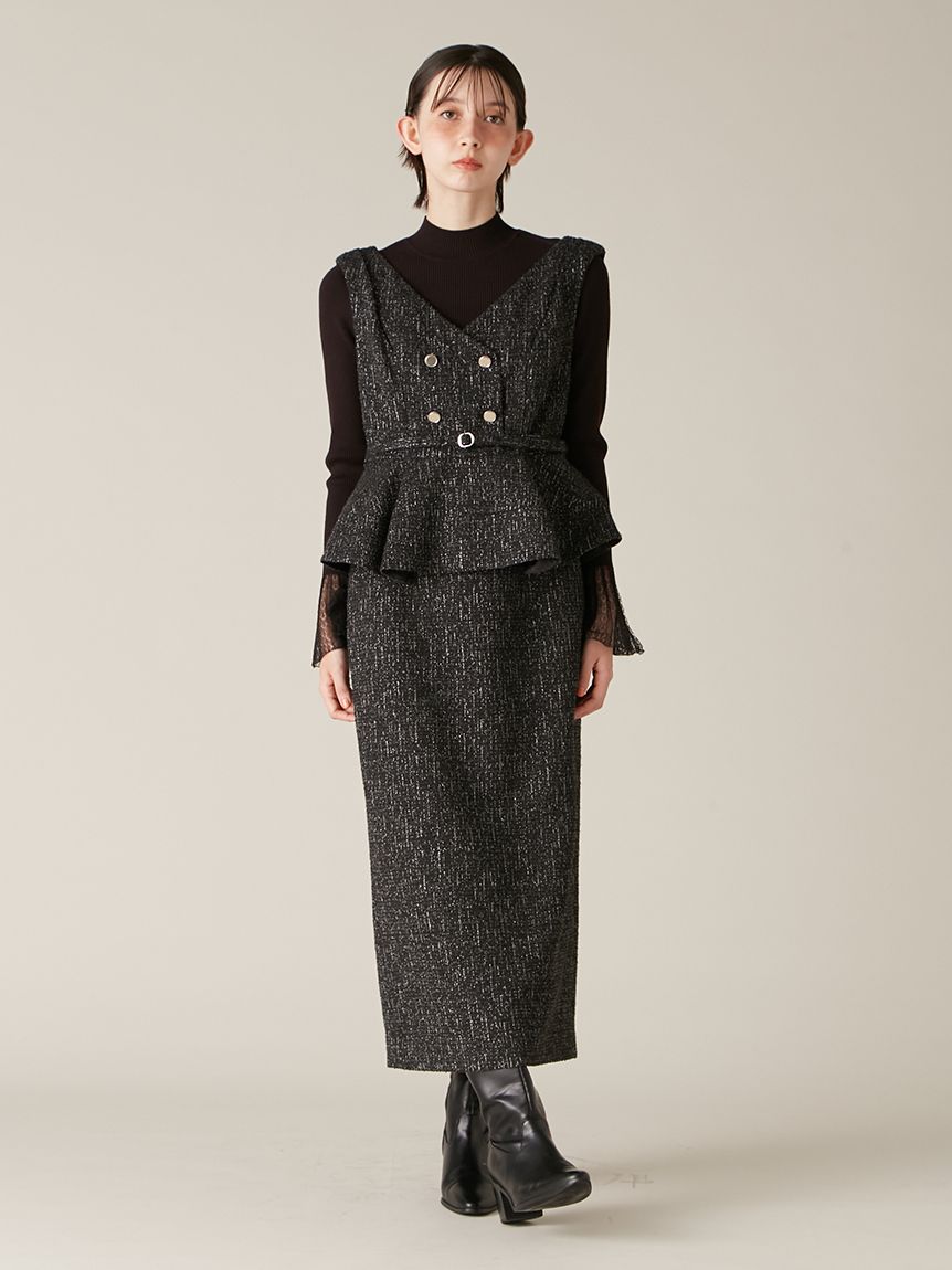 ダブル釦ツイードペプラムワンピース(マキシ・ロングワンピース