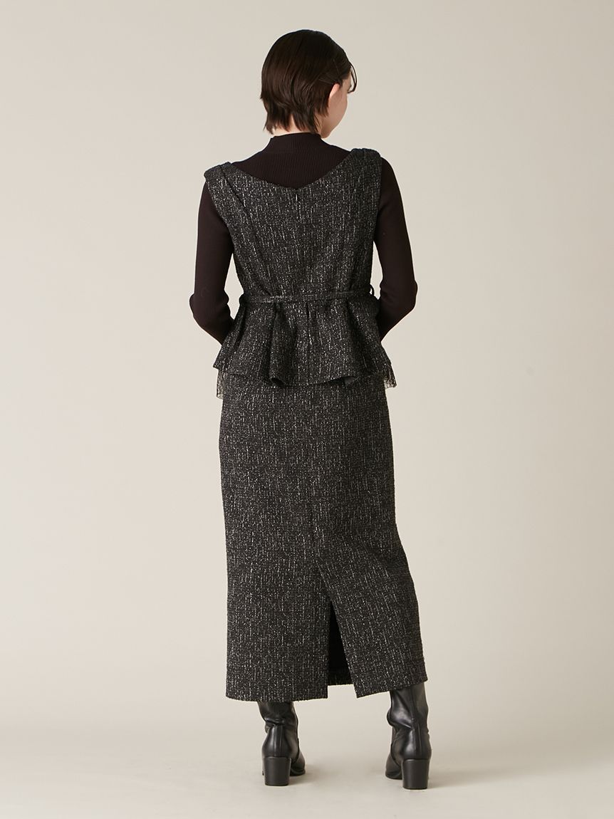 ダブル釦ツイードペプラムワンピース(マキシ・ロングワンピース