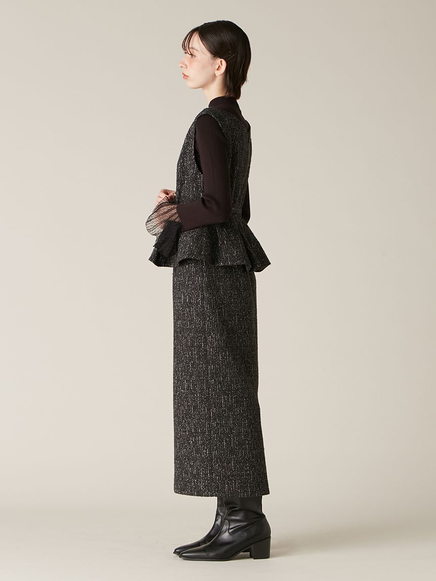 ダブル釦ツイードペプラムワンピース(マキシ・ロングワンピース