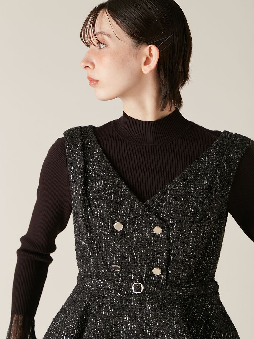 ダブル釦ツイードペプラムワンピース(マキシ・ロングワンピース