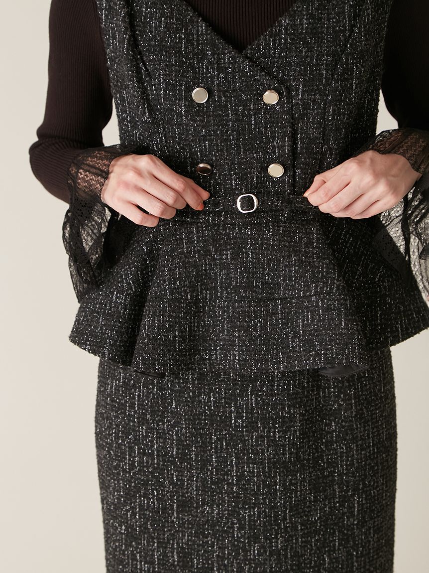 ダブル釦ツイードペプラムワンピース(マキシ・ロングワンピース