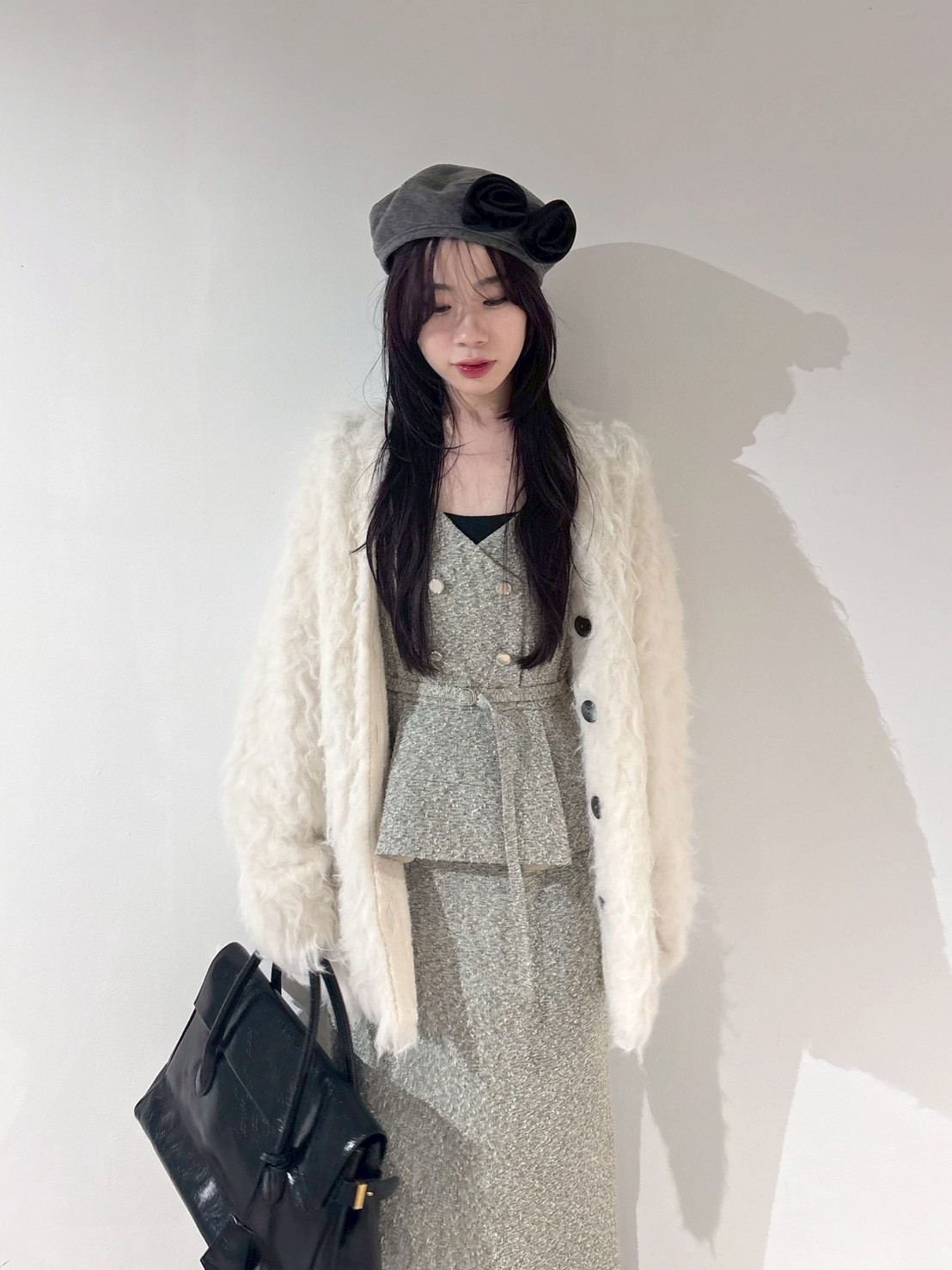 ダブル釦ツイードペプラムワンピース(マキシ・ロングワンピース