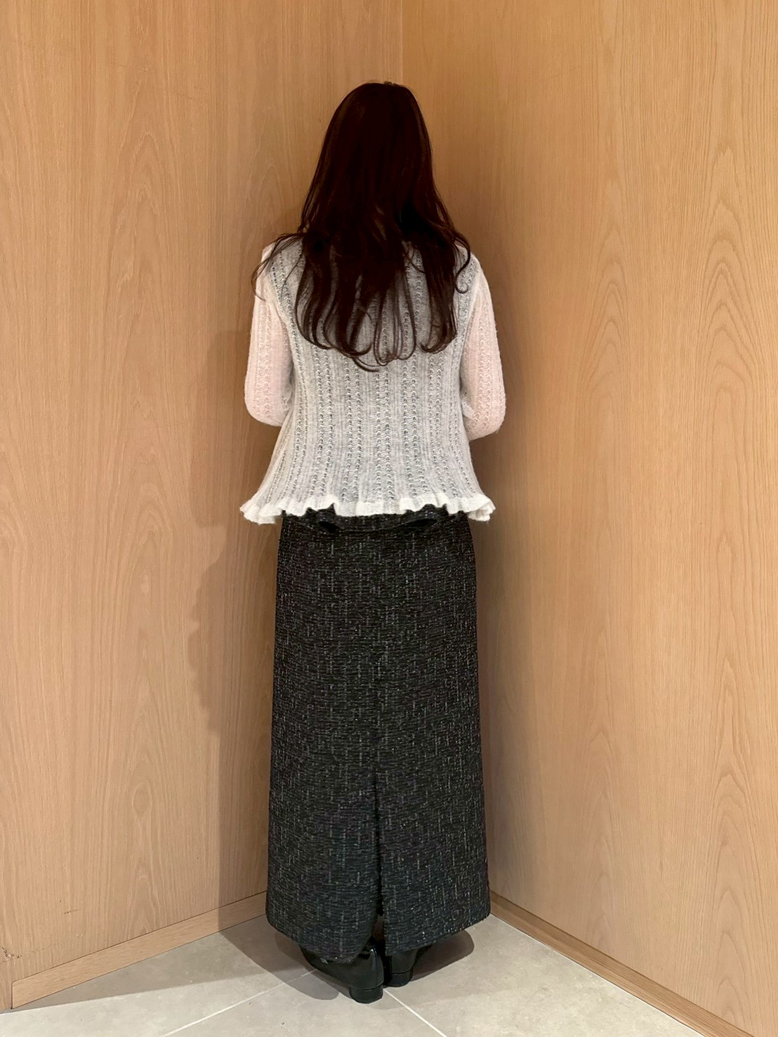 ダブル釦ツイードペプラムワンピース(マキシ・ロングワンピース