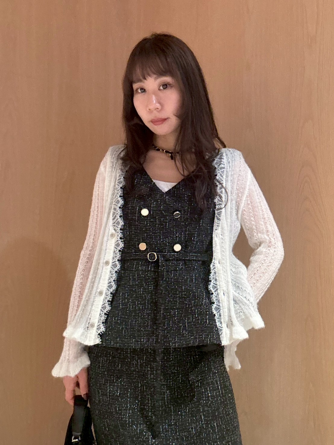 ダブル釦ツイードペプラムワンピース(マキシ・ロングワンピース