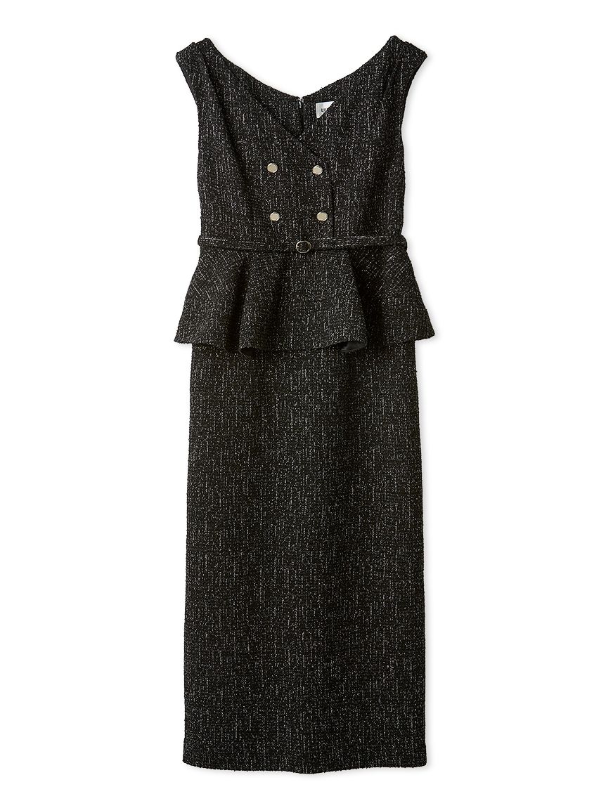 ダブル釦ツイードペプラムワンピース(マキシ・ロングワンピース