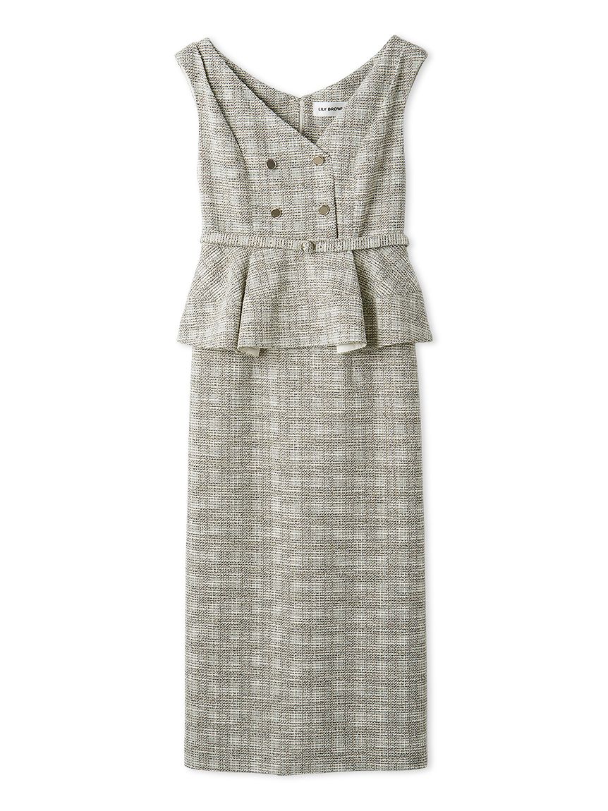 ダブル釦ツイードペプラムワンピース(マキシ・ロングワンピース