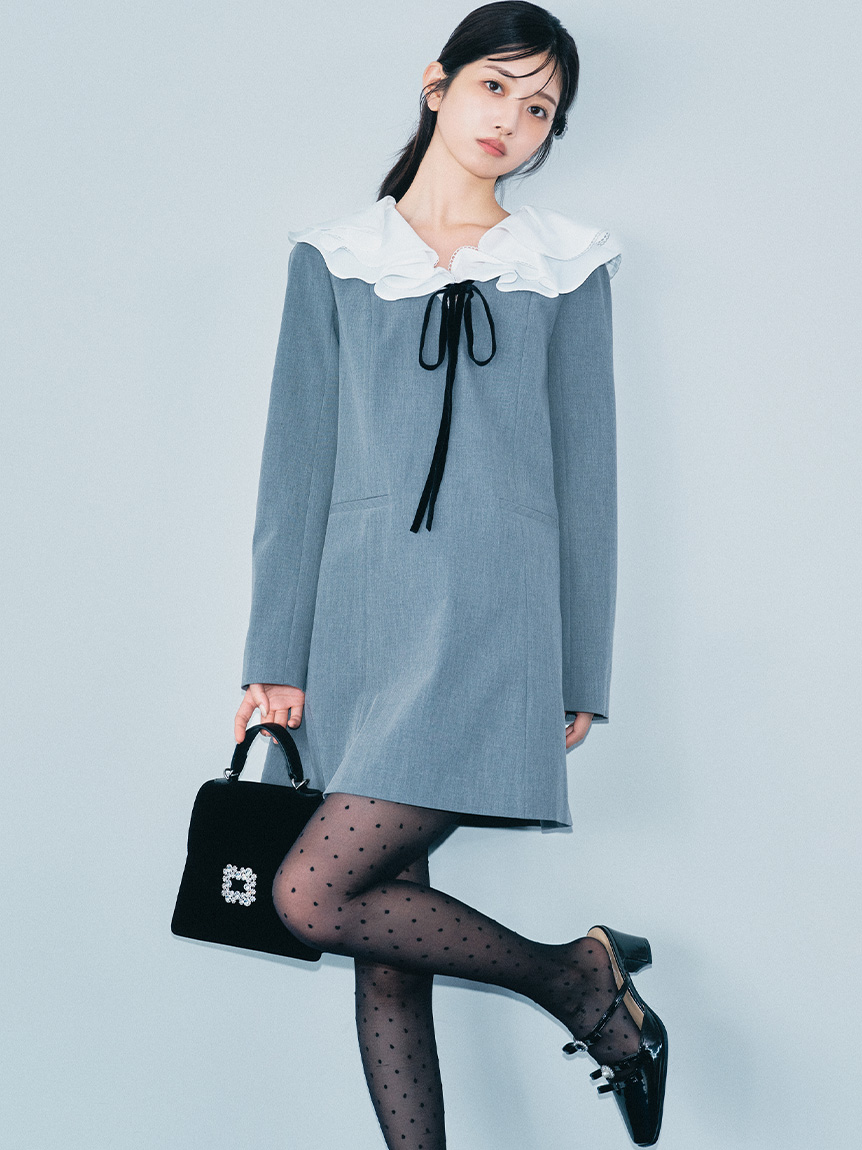 ラッフルカラー付きミニワンピース(ミニワンピース)｜ワンピース｜LILY