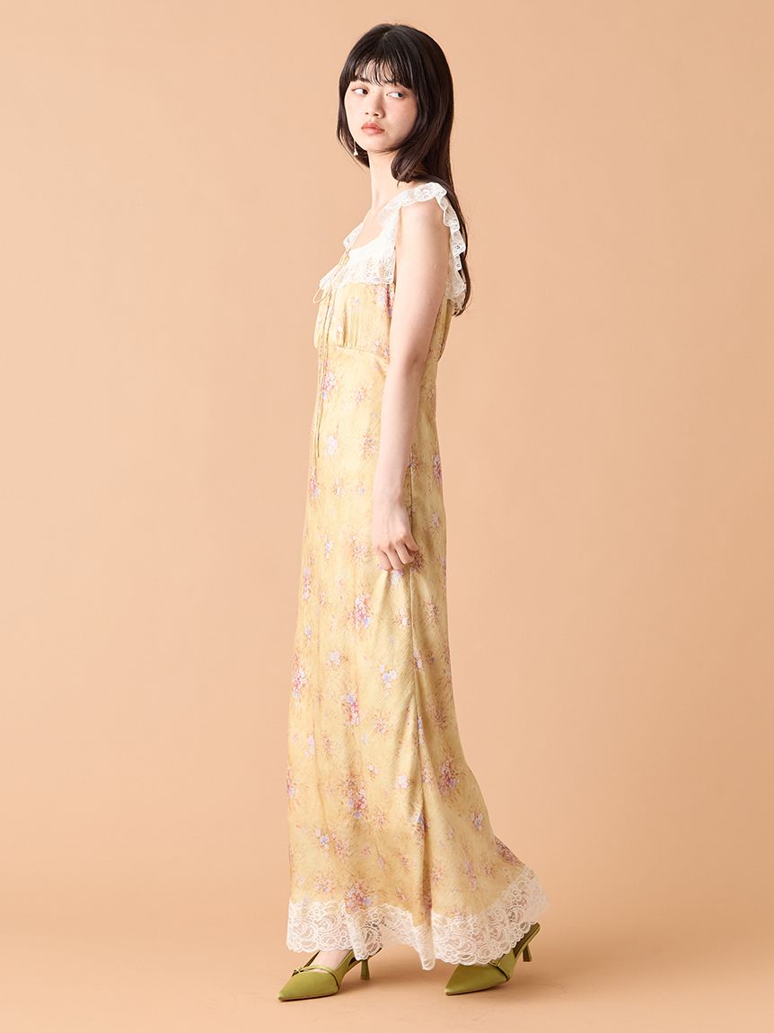 ヴィンテージレーストリムサテンロングドレス(マキシ・ロング