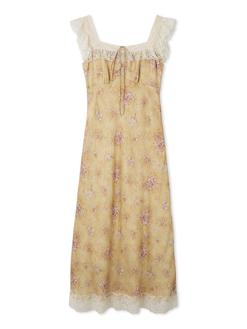 ヴィンテージレーストリムサテンロングドレス(マキシ・ロング