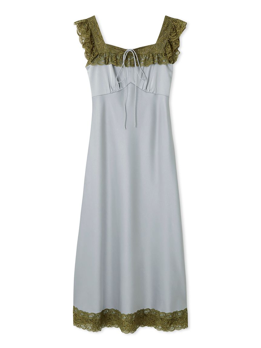 ヴィンテージレーストリムサテンロングドレス(マキシ・ロング