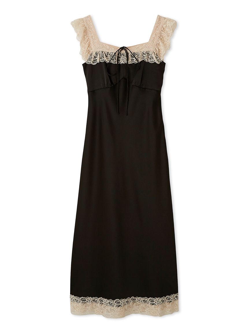 ヴィンテージレーストリムサテンロングドレス(マキシ・ロング