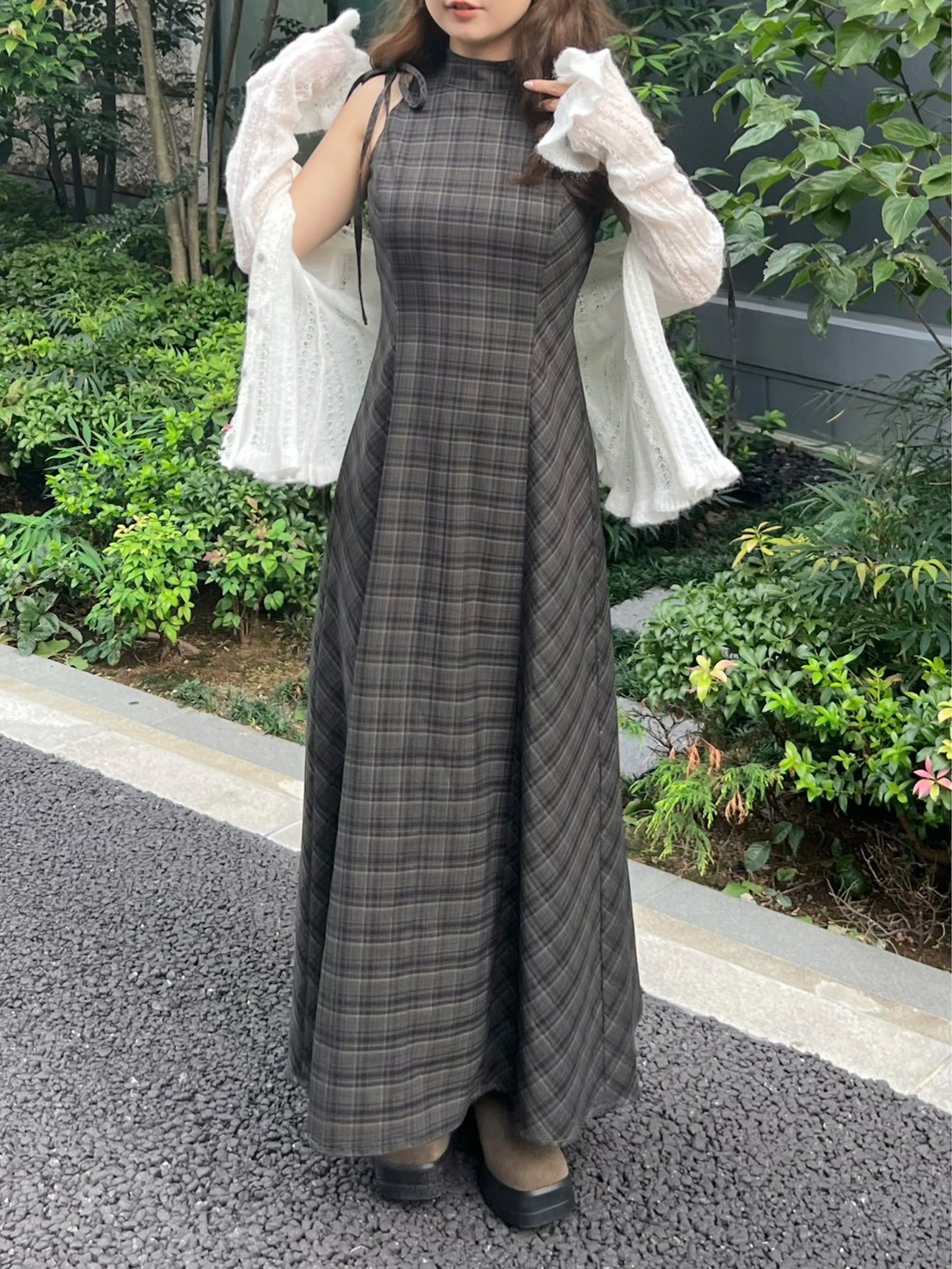 アメスリチェックワンピース(マキシ・ロングワンピース