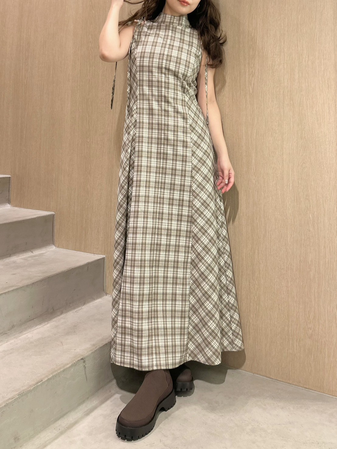 アメスリチェックワンピース(マキシ・ロングワンピース)｜ワンピース